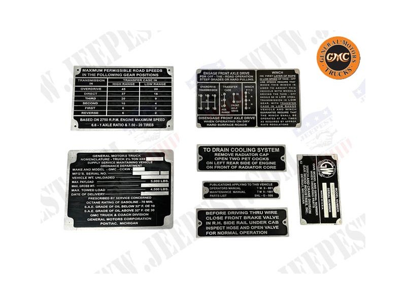 PLAQUES IDENTIFICATION GMC 352/353 (JEU DE 7)