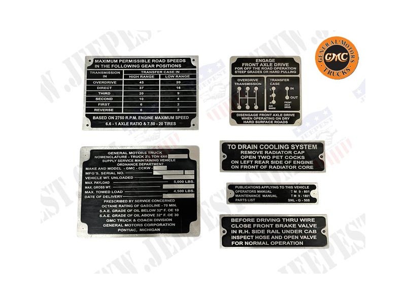 PLAQUES IDENTIFICATION GMC 352/353 (JEU DE 6)
