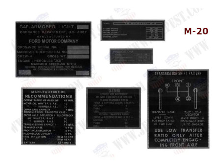 PLAQUES IDENTIFICATION AUTOMITRAILLEUSE M20 (JEU DE 6)