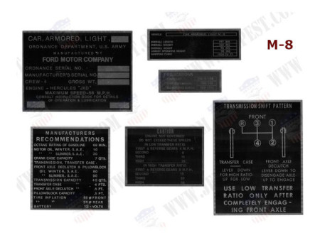 PLAQUES IDENTIFICATION AUTOMITRAILLEUSE M8 (JEU DE 6)
