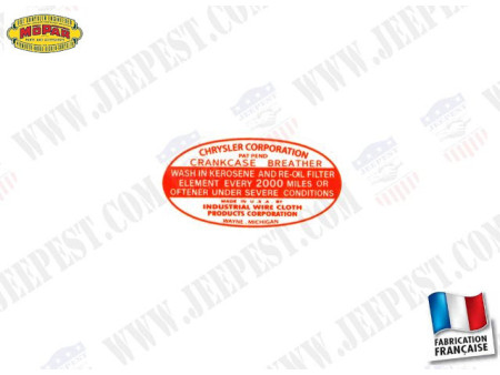 STICKER OIL BREATHER "CRYSLER" OVAL DODGE