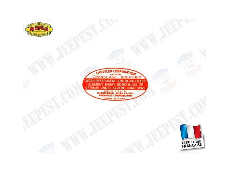 STICKER OIL BREATHER "CRYSLER" OVAL DODGE