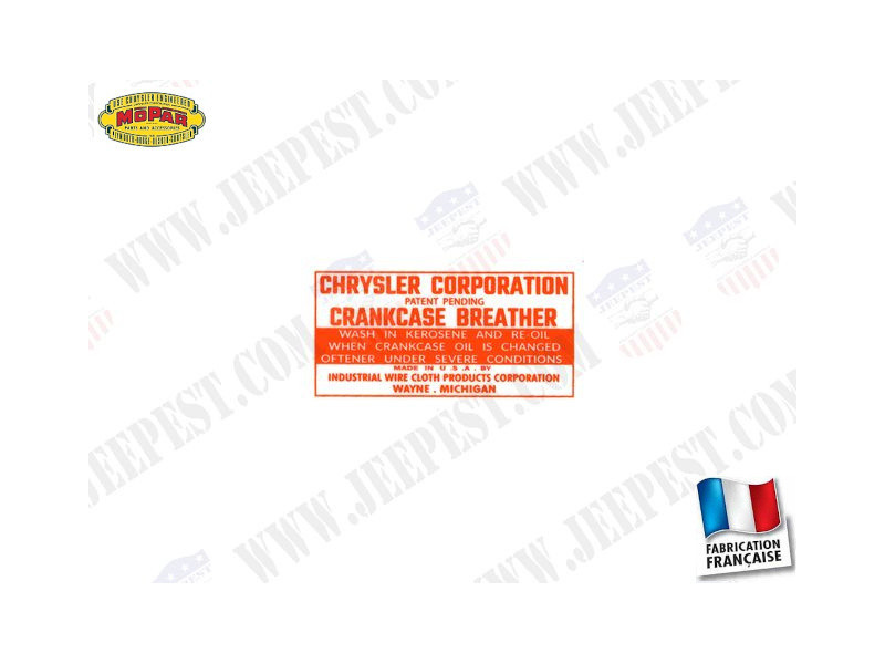 AUTOCOLLANT RENIFLARD HUILE "CHRYSLER CORP" DODGE