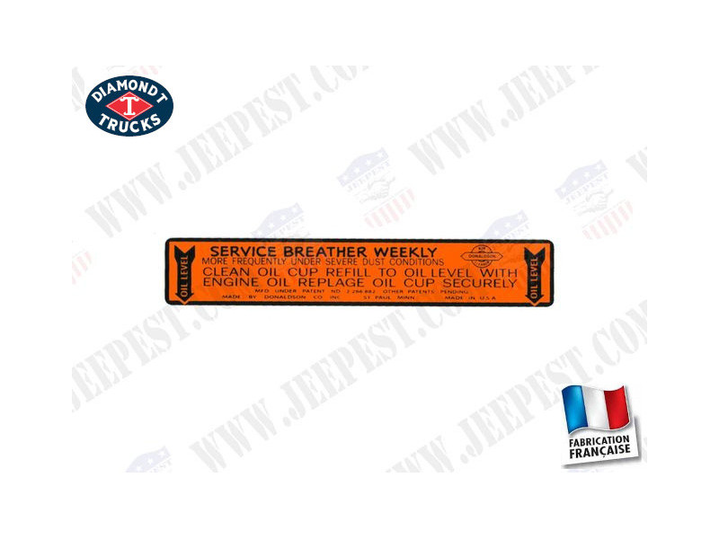 STICKER OIL BREATHER "DONALDSON" DIAMOND T