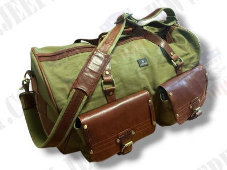 SAC VOYAGE CUIR/TOILE KAKI VINTAGE USA