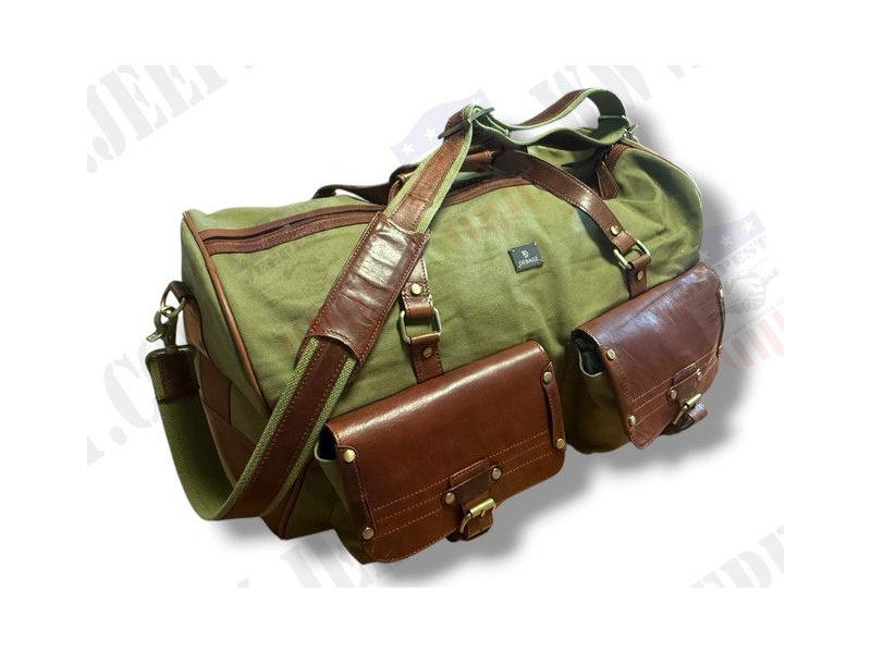 SAC VOYAGE CUIR/TOILE KAKI VINTAGE USA