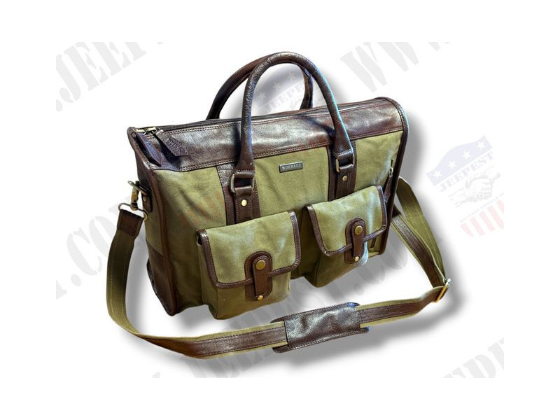 SACOCHE VOYAGE CUIR/TOILE KAKI VINTAGE USA