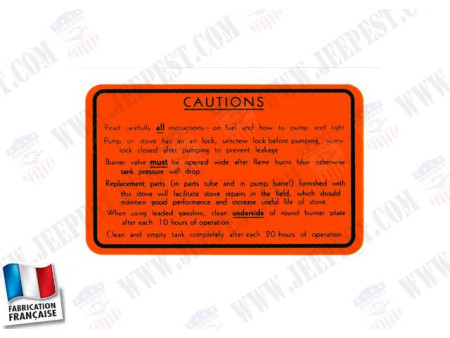 AUTOCOLLANT RECHAUD COLEMAN "CAUTION" ORANGE