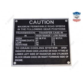 PLAQUE IDENTIFICATION CAUTION WILLYS/FORD ZINC