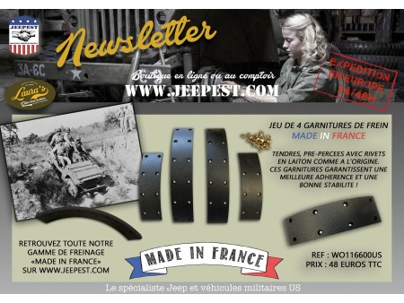 GARNITURES MACHOIRE FREIN (2 ROUES) JEEP "MADE IN FRANCE"